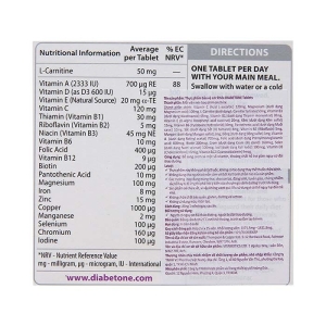 Diabetone Original Vitabiotics bổ sung dưỡng chất cho người đường 30 viên
