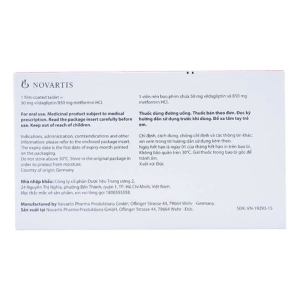 Galvus Met 50mg/850mg Novartis hỗ trợ điều trị đái tháo đường 60 viên