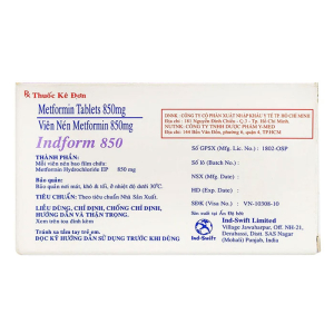 Indform 850mg Ind-Swift điều trị bệnh đái tháo đường 56 viên