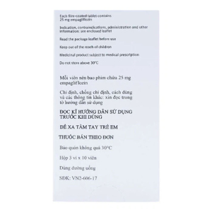 Jardiance 25mg Boehringer điều trị đái tháo đường 30 viên