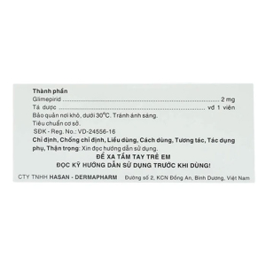 Miaryl 2mg Hasan điều trị đái tháo đường 100 viên