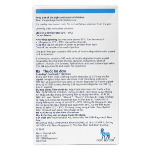 Ryzodeg FlexTouch 100U/ml trị đái tháo đường 5 cây